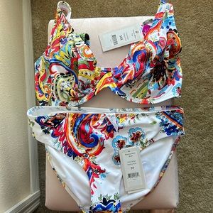 Freya Bravissimo Rococo Swim Bikini 36E and Brief Bottom M Paisley Print